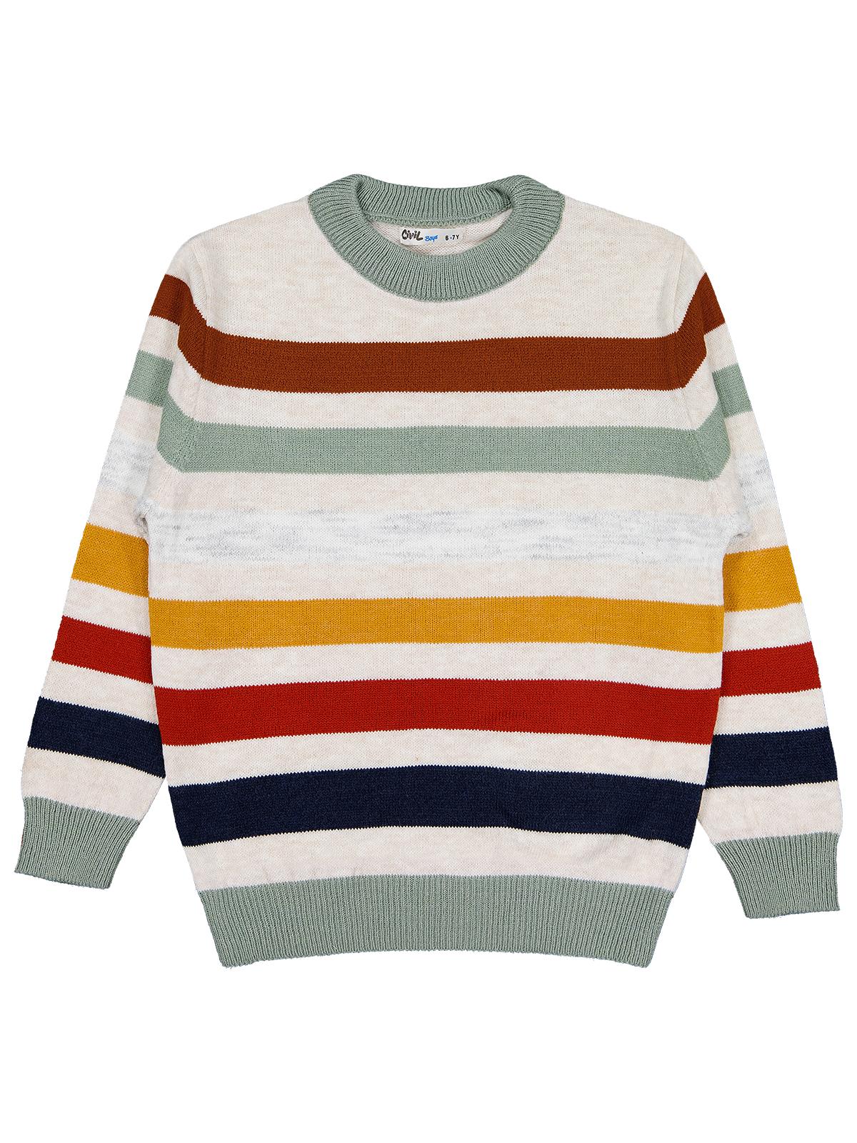 Civil Boys Renkli Çizgili  6-9 Yaş Kazak - Haki