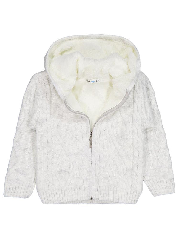 Civil Boys Saç Örgülü İçi Polarlı Kapşonlu 2-5 Yaş Hırka - Gri