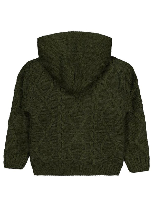Civil Boys Saç Örgülü İçi Polarlı Kapşonlu 2-5 Yaş Hırka - Yeşil