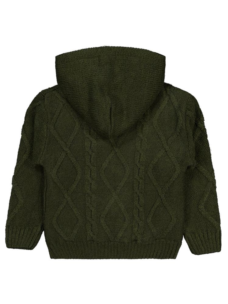 Civil Boys Saç Örgülü İçi Polarlı Kapşonlu 2-5 Yaş Hırka - Yeşil