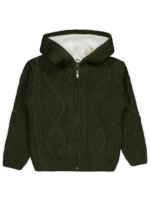 Civil Boys Saç Örgülü İçi Polarlı Kapşonlu 2-5 Yaş Hırka - Yeşil