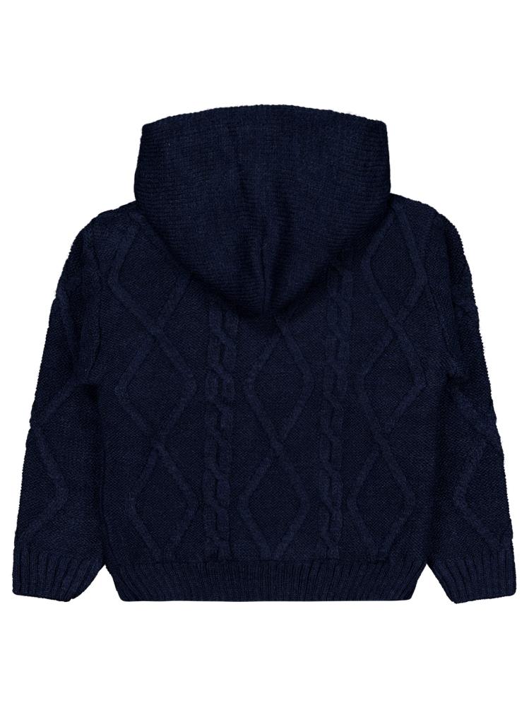 Civil Boys Saç Örgülü İçi Polarlı Kapşonlu 2-5 Yaş Hırka - Lacivert