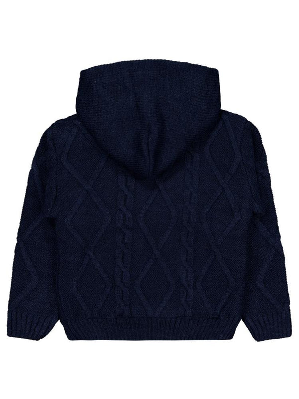 Civil Boys Saç Örgülü İçi Polarlı Kapşonlu 2-5 Yaş Hırka - Lacivert