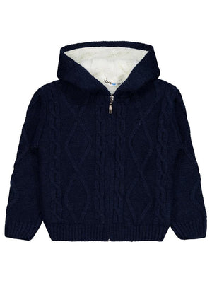 Civil Boys Saç Örgülü İçi Polarlı Kapşonlu 2-5 Yaş Hırka - Lacivert