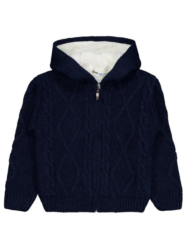 Civil Boys Saç Örgülü İçi Polarlı Kapşonlu 2-5 Yaş Hırka - Lacivert