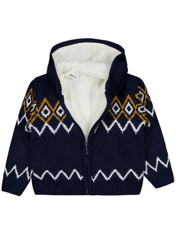 Civil Boys İçi polarlı Etnik Desenli 2-5 Yaş Hırka - Lacivert