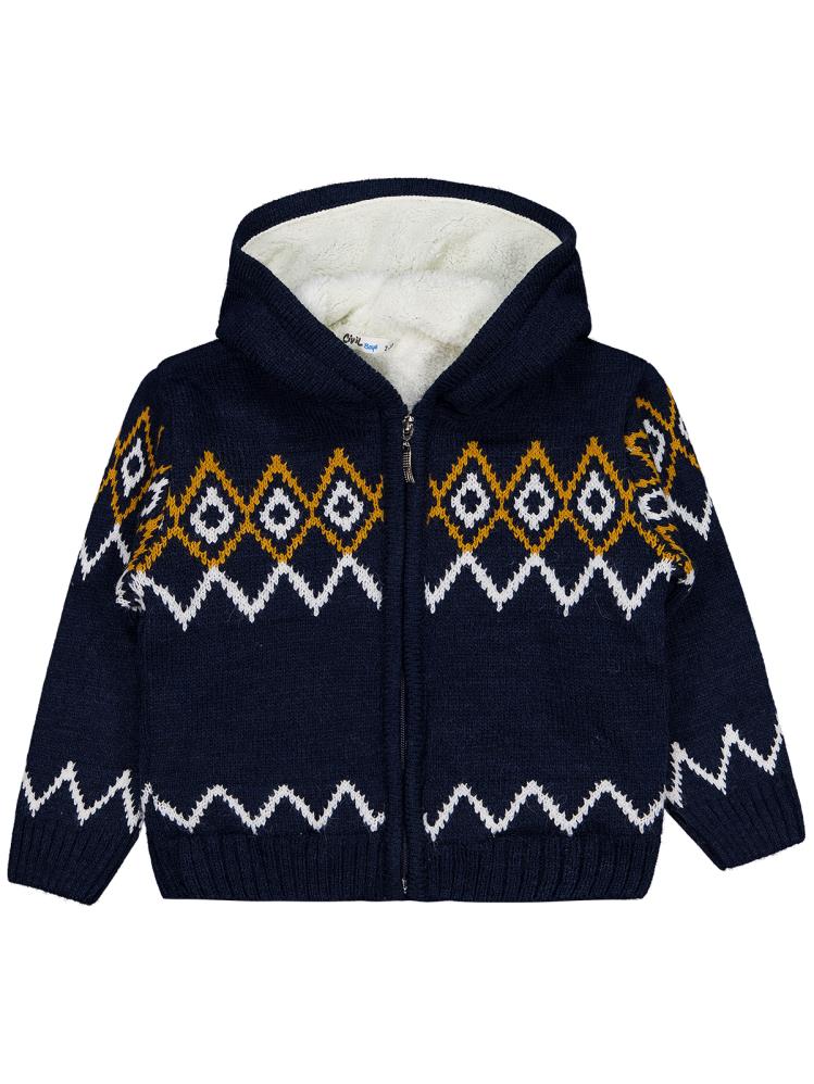 Civil Boys İçi polarlı Etnik Desenli 2-5 Yaş Hırka - Lacivert