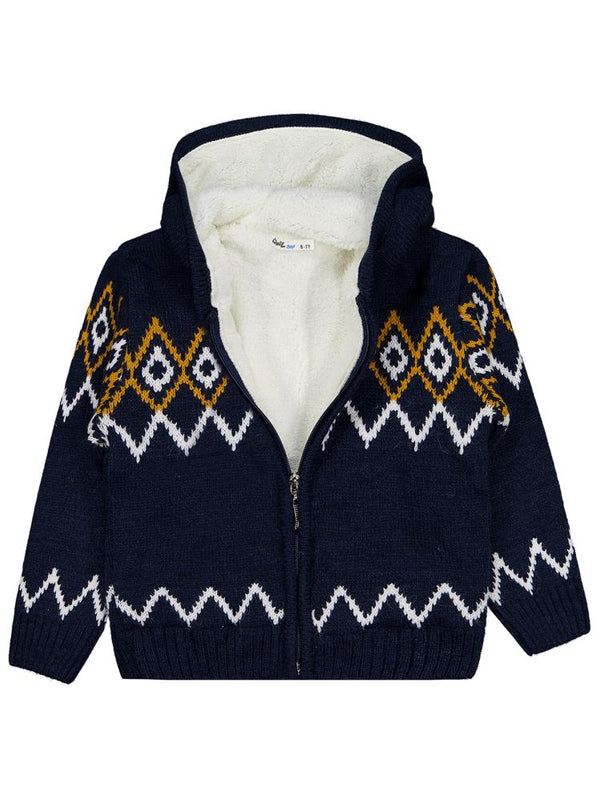 Civil Boys İçi polarlı Etnik Desenli 6-9 Yaş Hırka - Lacivert