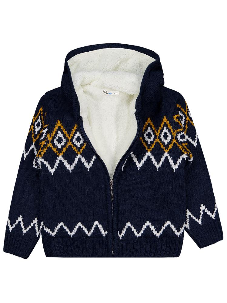 Civil Boys İçi polarlı Etnik Desenli 6-9 Yaş Hırka - Lacivert