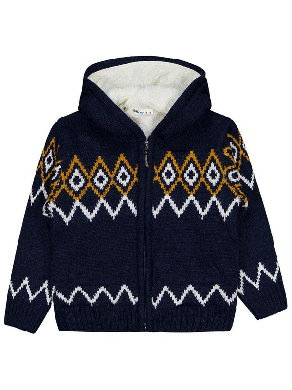 Civil Boys İçi polarlı Etnik Desenli 6-9 Yaş Hırka - Lacivert