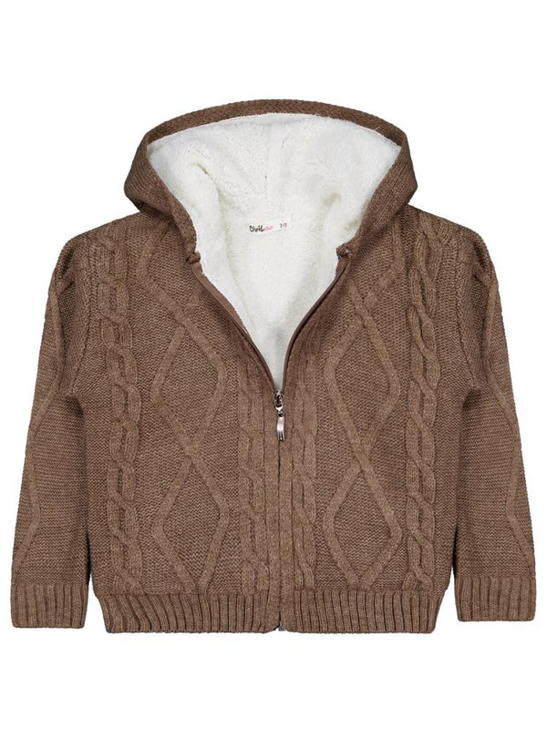 Civil Boys Saç Örgülü İçi Polarlı Kapşonlu 2-5 Yaş Hırka - Bej