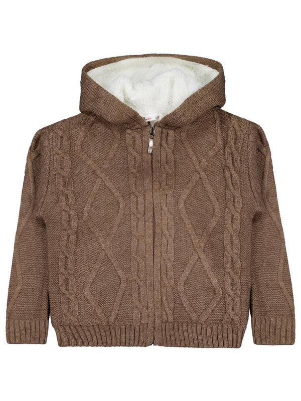 Civil Boys Saç Örgülü İçi Polarlı Kapşonlu 2-5 Yaş Hırka - Bej