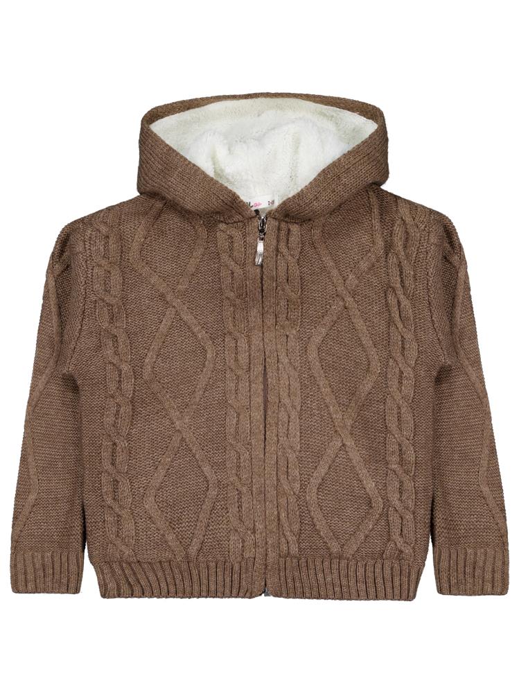 Civil Boys Saç Örgülü İçi Polarlı Kapşonlu 2-5 Yaş Hırka - Bej