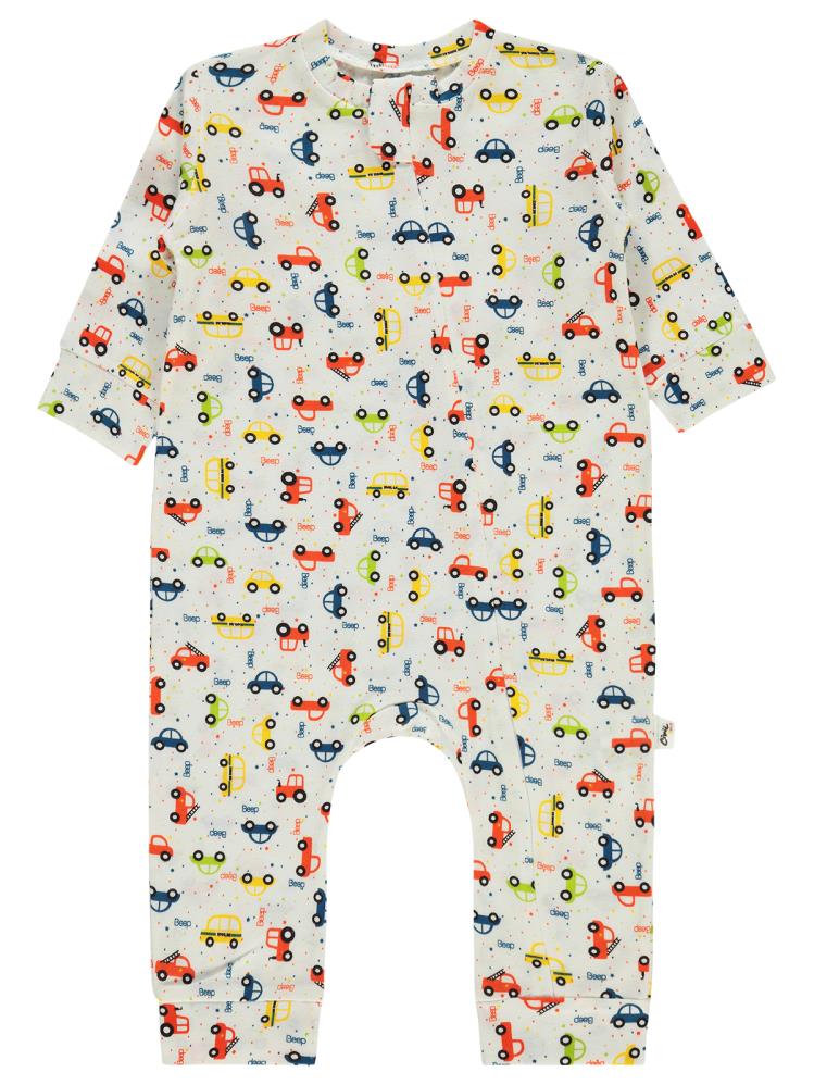 Civil Baby Araba Baskılı 3-18 Ay Tulum - Ekru