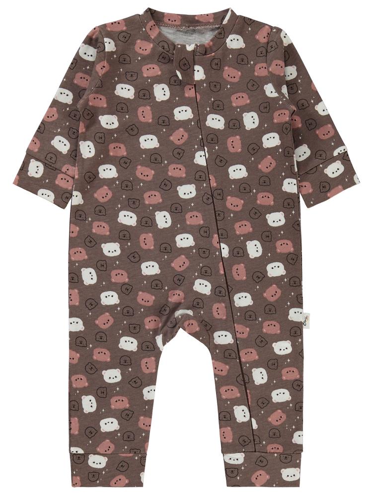 Civil Baby Ayı Kafası Baskılı 3-18 Ay Tulum - Kahverengi