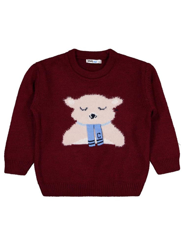 Civil Boys Ayıcık Nakışlı 2-5 Yaş Kazak - Bordo