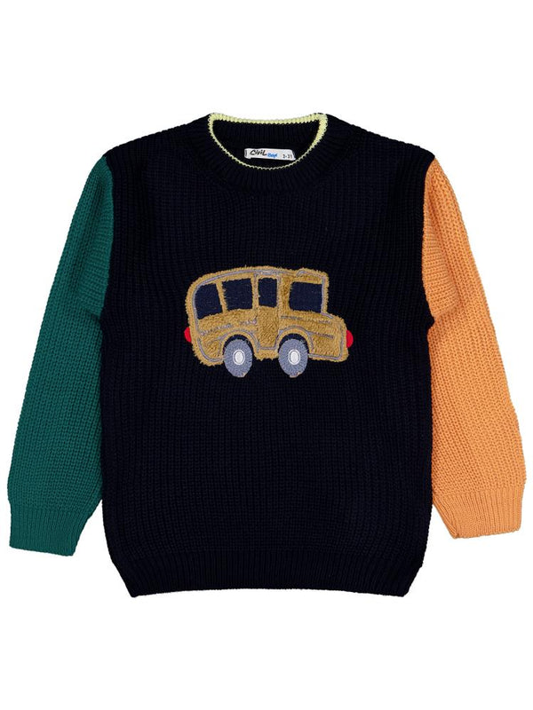 Civil Boys School Bus Baskılı 2-5 Yaş Kazak - Lacivert