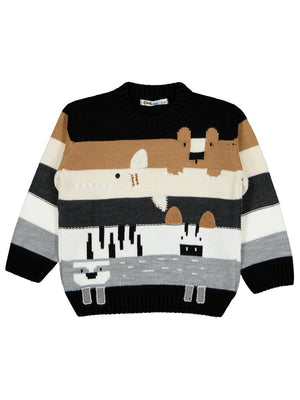 Civil Boys Sevimli Hayvanlar Desenli 2-5 Yaş Kazak - Gri