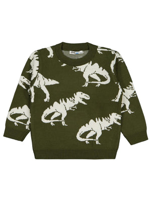 Civil Boys Dinazor Desenli 2-5 Yaş Kazak - Haki