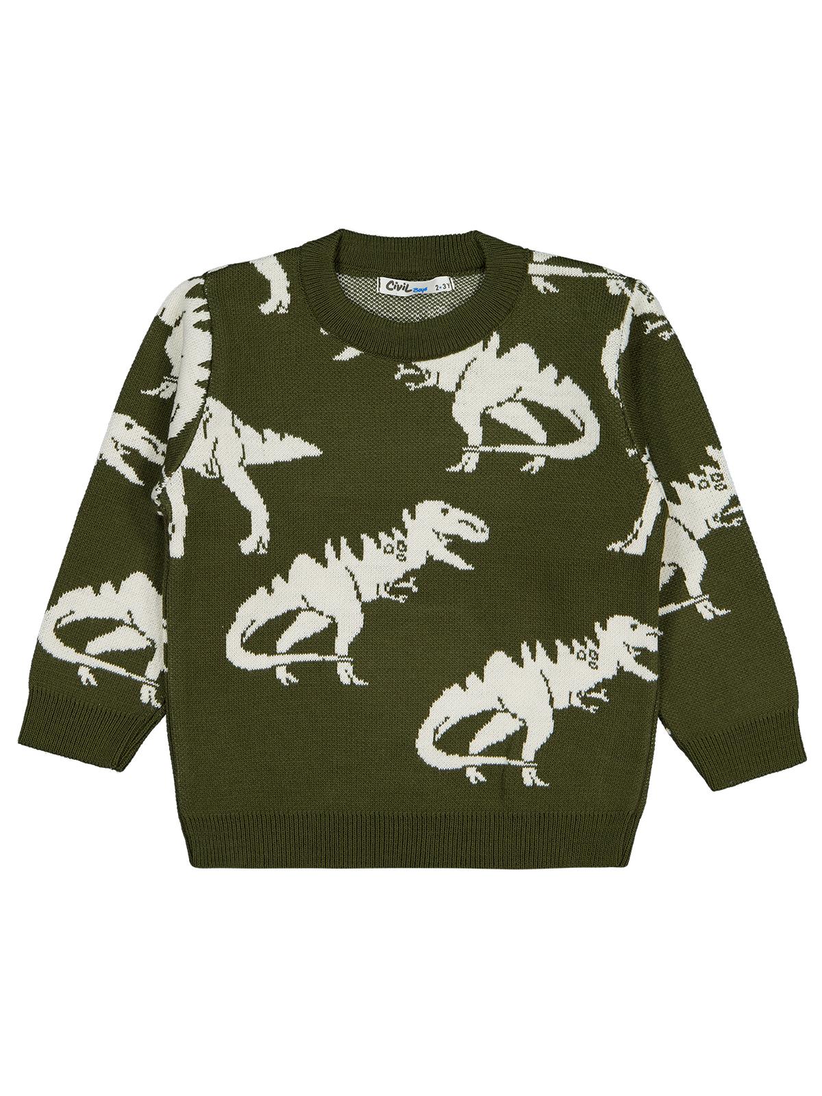 Civil Boys Dinazor Desenli 2-5 Yaş Kazak - Haki