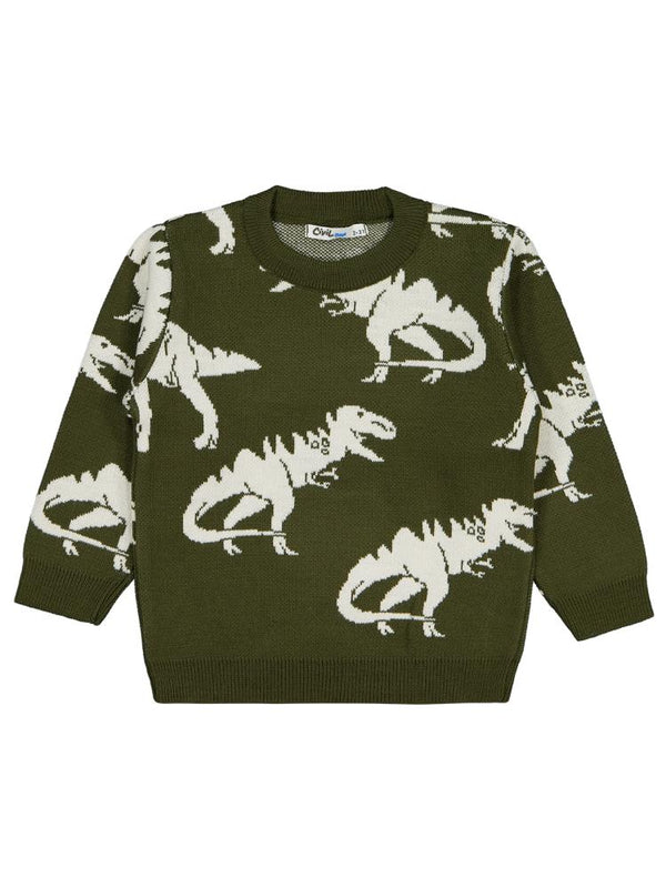 Civil Boys Dinazor Desenli 2-5 Yaş Kazak - Haki