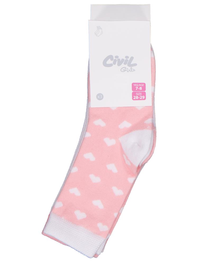 Civil Girls Kalp 3'lü 3-11 Yaş Kız Soket Çorap