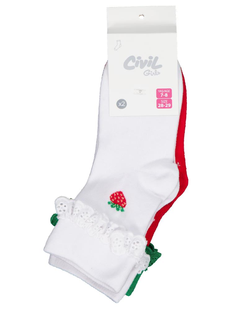 Civil Girls Çilek Dantel Aksesuar 3-11 Yaş Kız Soket Çorap