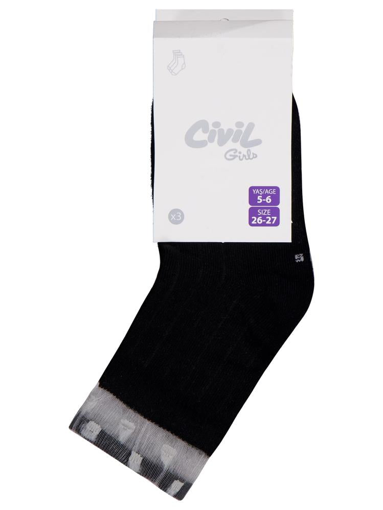 Civil Girls Derbili Tüllü 3'lü 3-11 Yaş Kız Soket Çorap