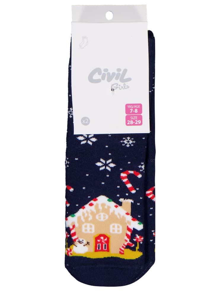 Civil Girls Candy House Havlu  2'li 3-11 Yaş Kız Soket Çorap