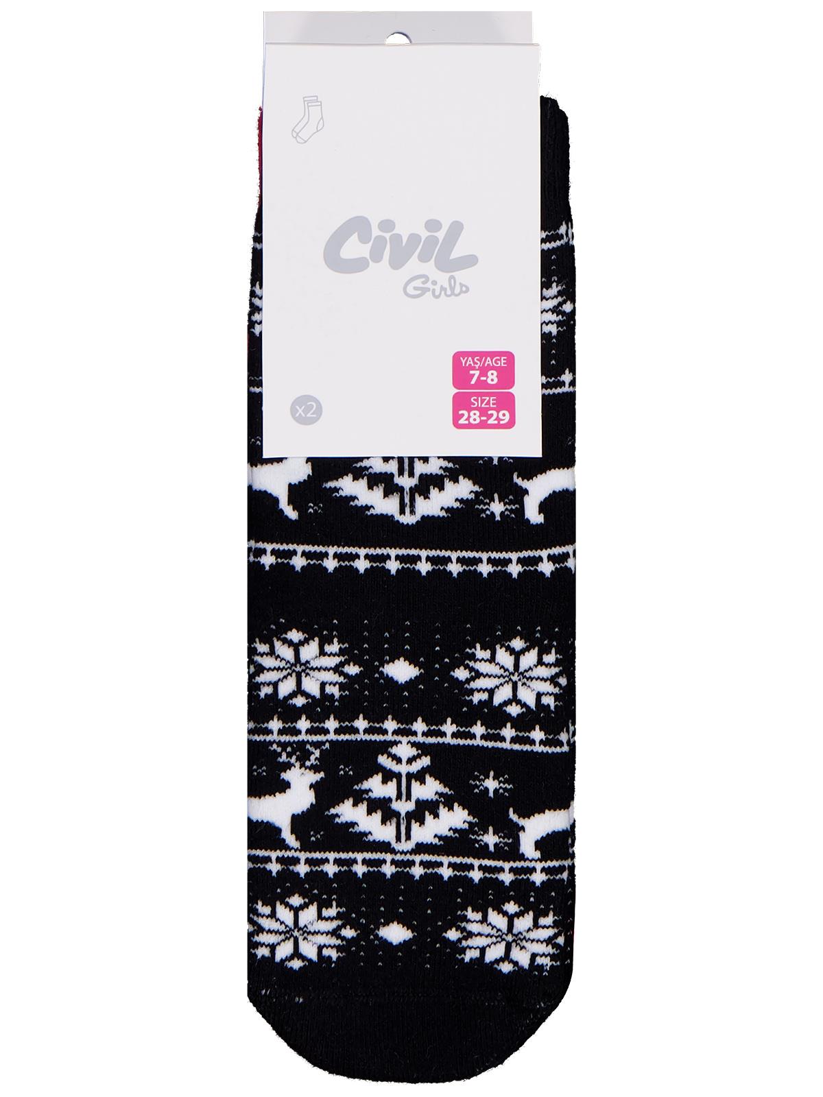 Civil Kız Çocuk Snow Deer Havlu 2'li Kız Soket Çorap | Okul Kreş ve Günlük Kullanım
