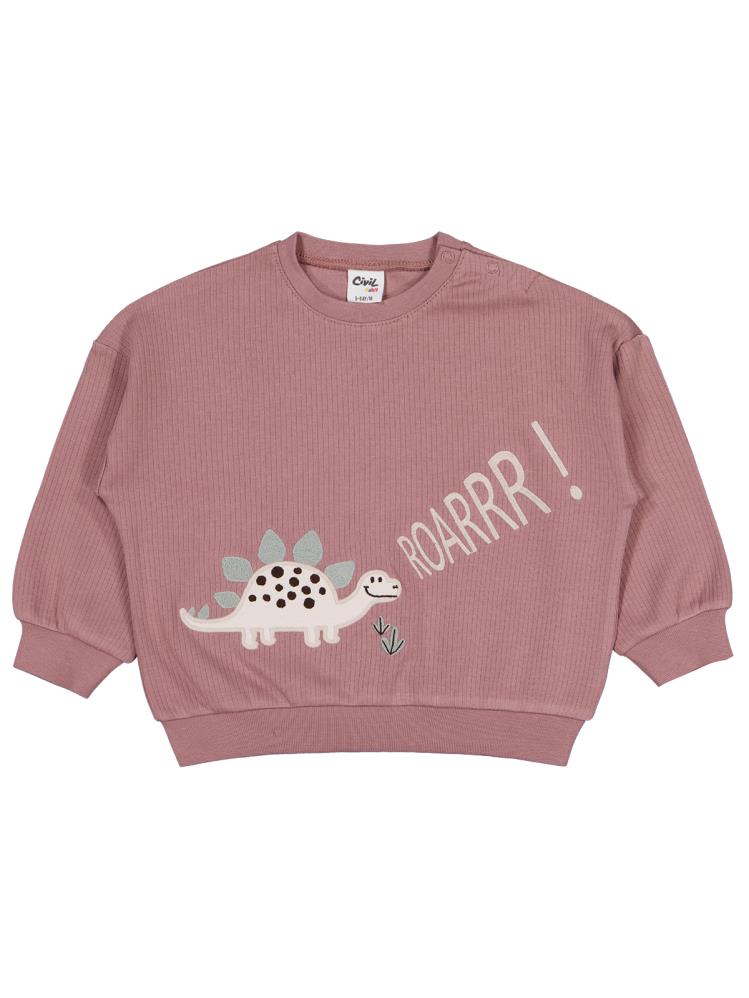 Civil Baby Roarrr Dinozor Nakışlı 6-18 Ay Sweatshirt - Kahve