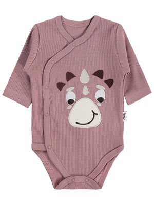 Civil Baby Dinozor Nakışlı 1-9 Ay Çıtçıtlı Badi - Kahve