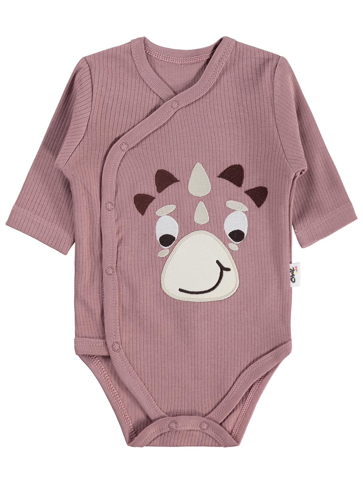 Civil Baby Dinozor Nakışlı 1-9 Ay Çıtçıtlı Badi - Kahve