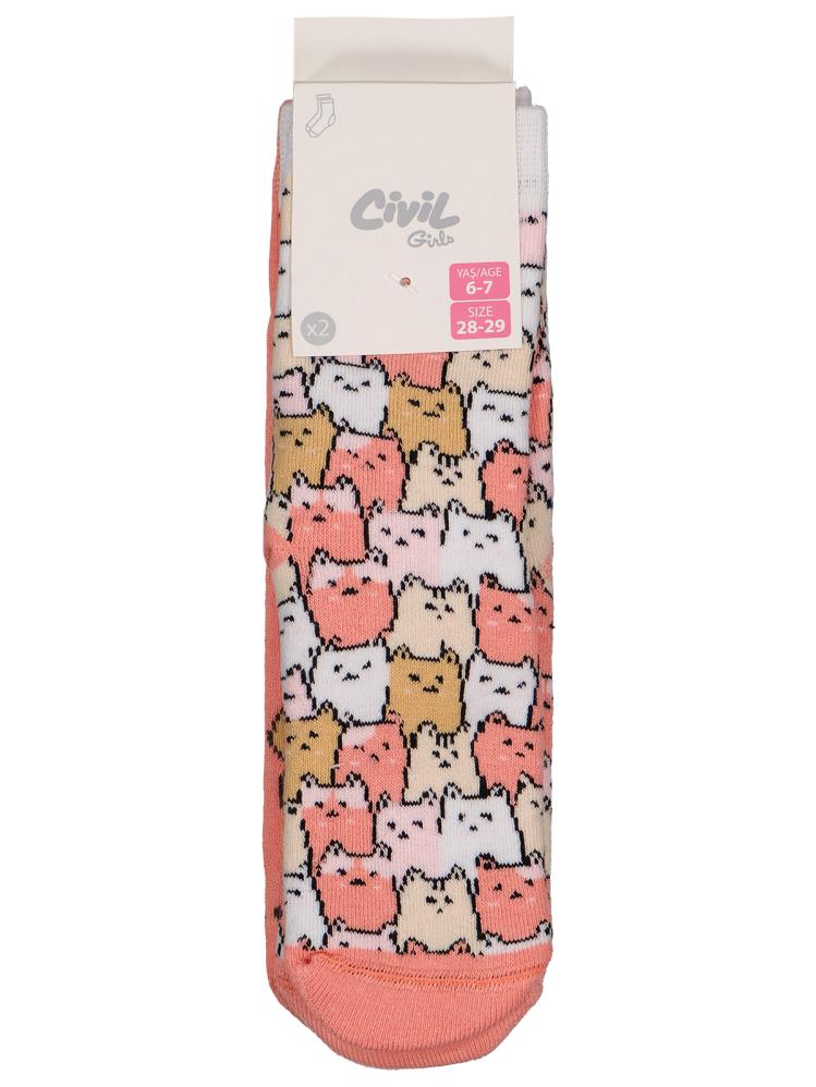 Civil Girls Cat Havlu  2'li 2-12 Yaş Kız Soket Çorap