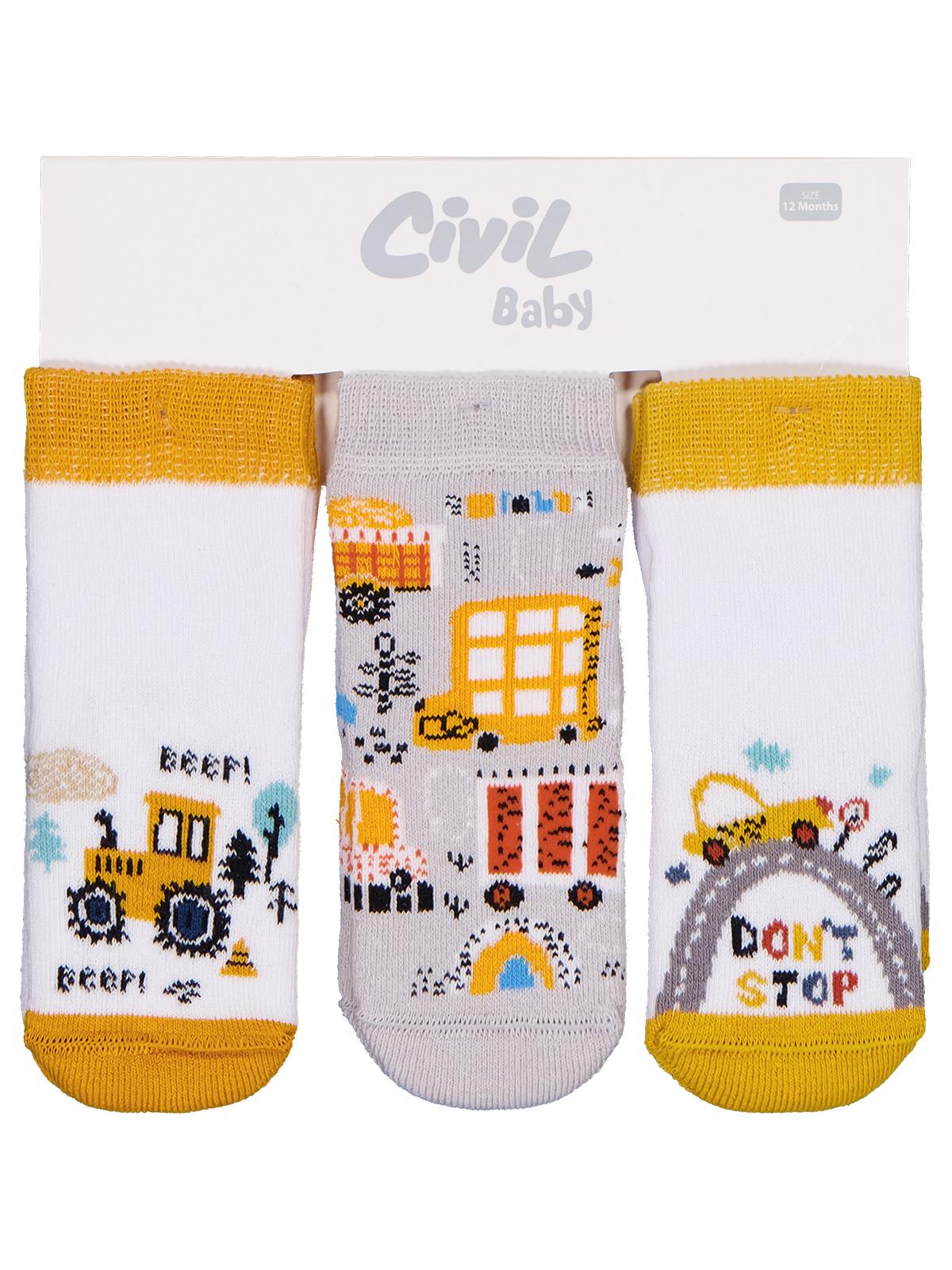 Civil Baby İş Makinesi Havlu 6-18 Ay 3'lü Bebek Erk Çorap Set