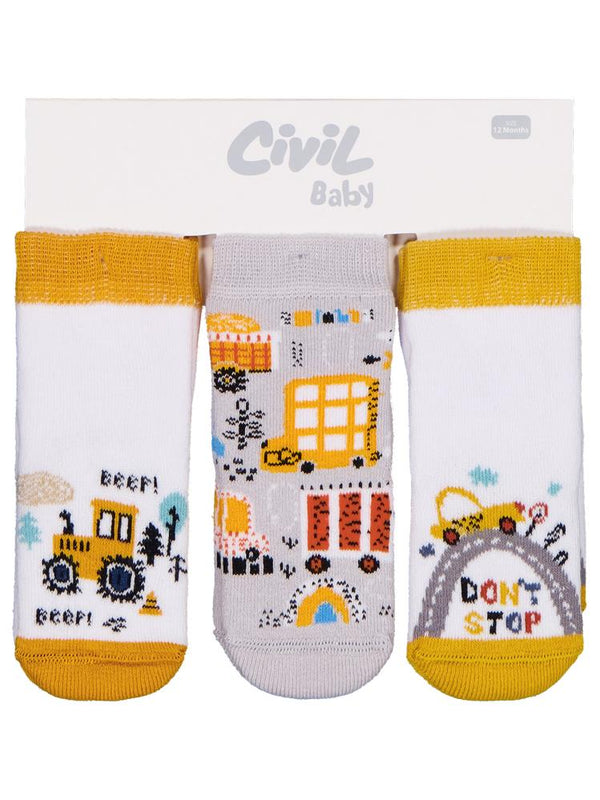 Civil Baby İş Makinesi Havlu 6-18 Ay 3'lü Bebek Erk Çorap Set