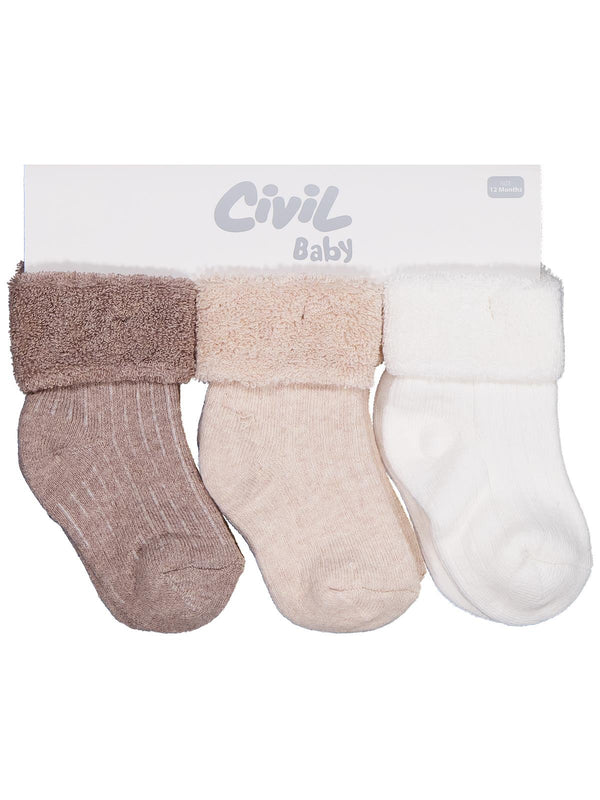 Civil Baby Basic Derbili Kıvrık Havlu 6-18 Ay 3'lü Bebek Erkek Çorap Set