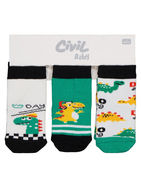 10190 Civil Baby Dino 3'lü 6-18 Ay Bebek Erkek Çorap Set