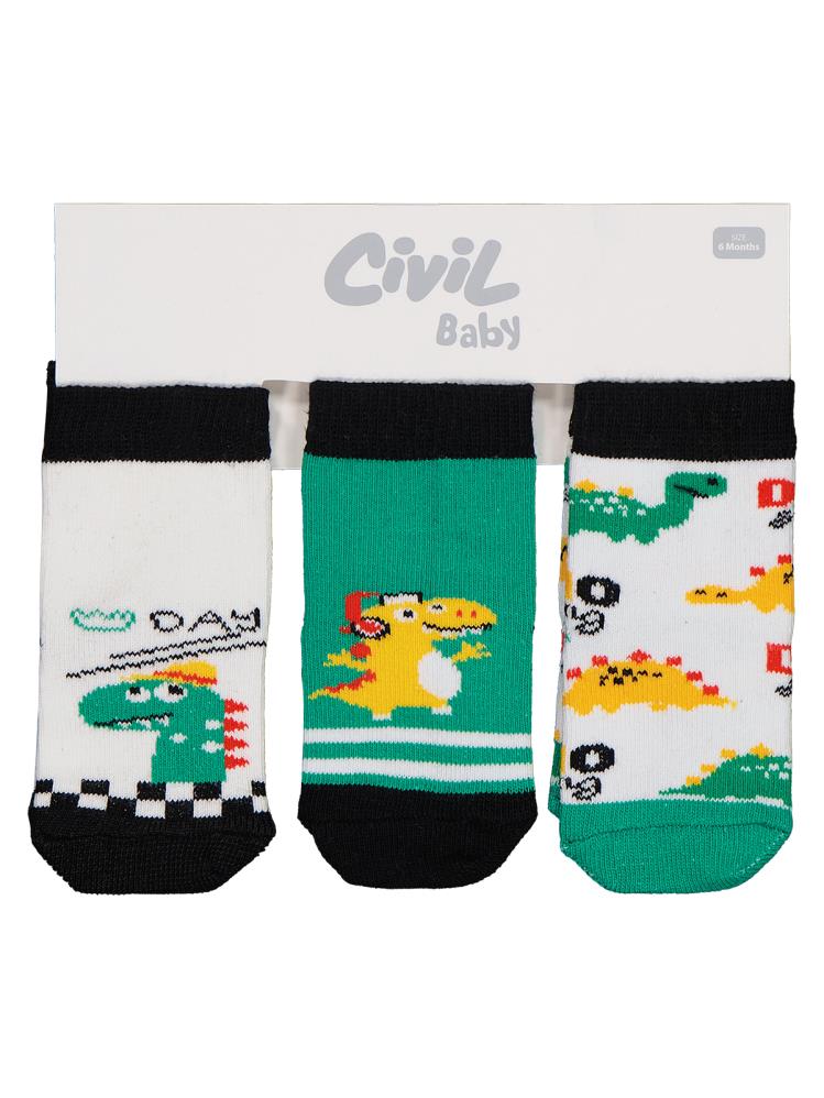 10190 Civil Baby Dino 3'lü 6-18 Ay Bebek Erkek Çorap Set