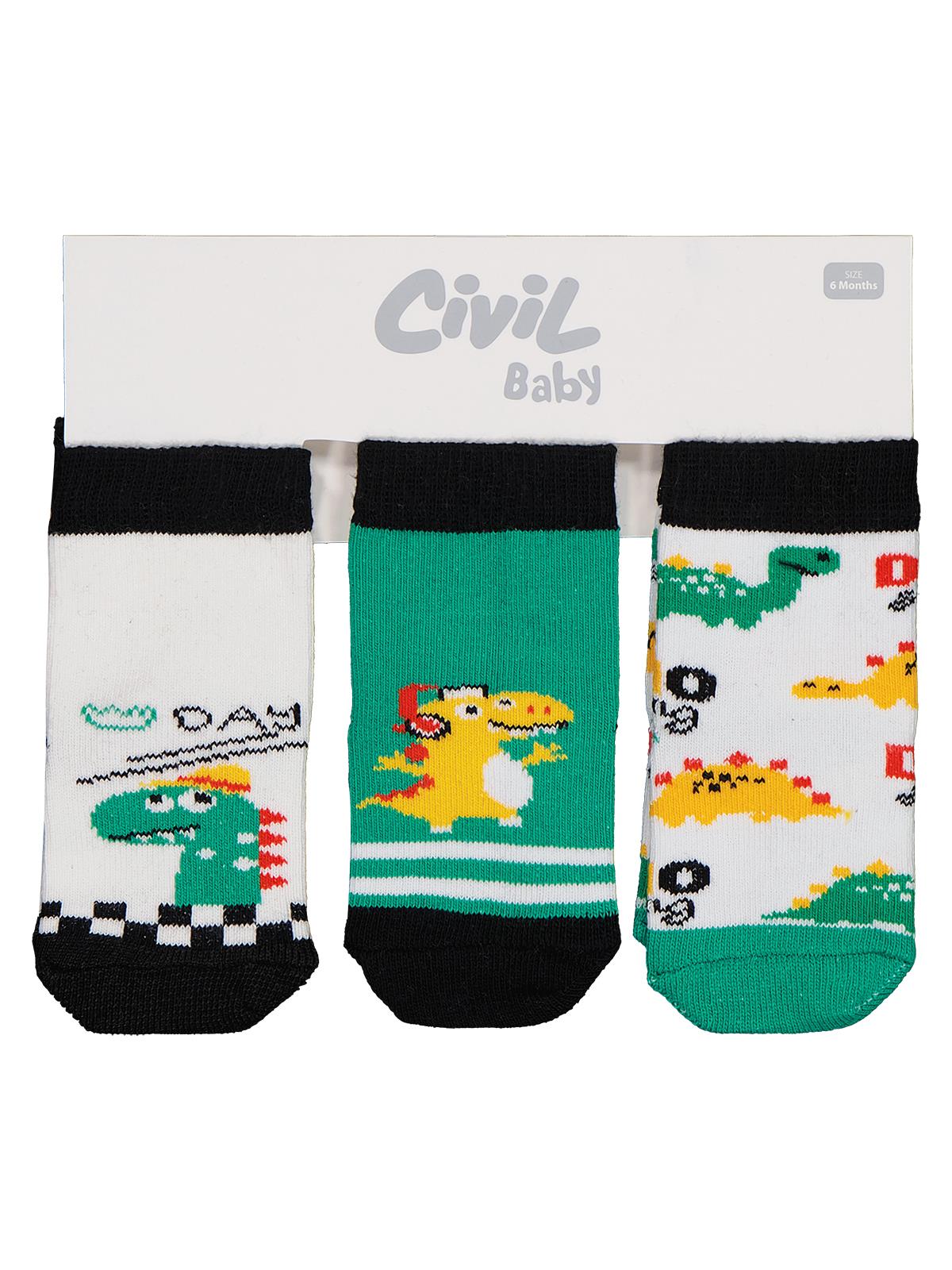 Civil Baby Dino 3'lü 6-18 Ay Bebek Erkek Çorap Set