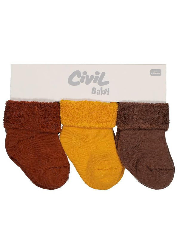 10343 Civil Baby Basic Kıvrık Havlu 6-18 Ay 3'lü Bebek Erkek Çorap Set