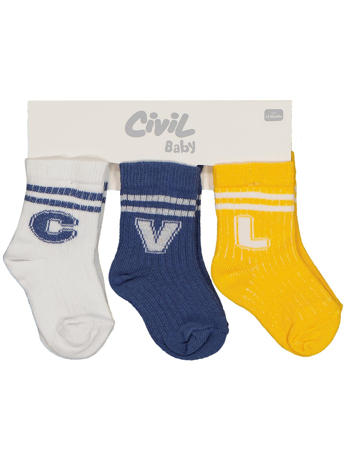 Civil Baby CVL 3'lü 6-18 Ay Bebek Erkek Çorap Set