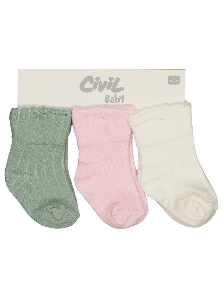 Civil Baby Derbili Basic 3'lü 6-18 Ay Bebek Kız Çorap Set