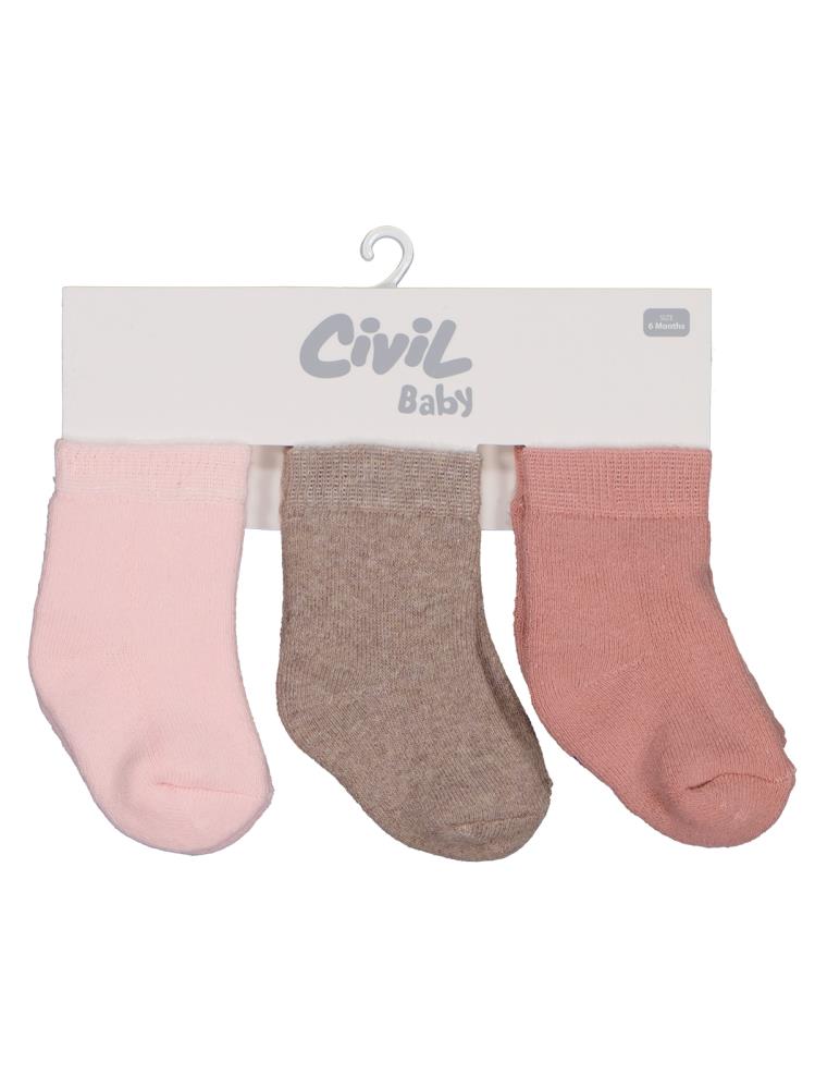 Civil Baby Basic Havlu 6-18 Ay 3'lü Bebek Kız Çorap Set
