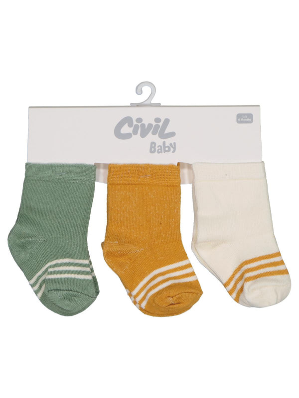 Civil Baby Basic Çizgili 3'lü 6-18 Ay Bebek Erkek Çorap Set