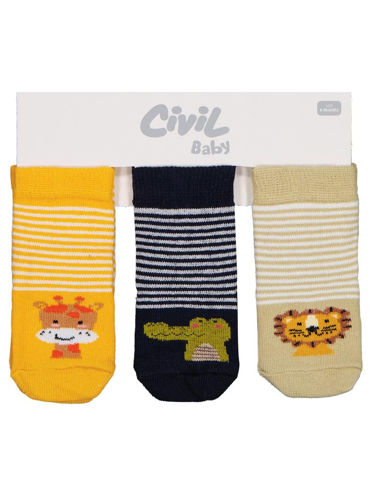 10189 Civil Baby Animal 3'lü 6-18 Ay Bebek Erkek Çorap Set