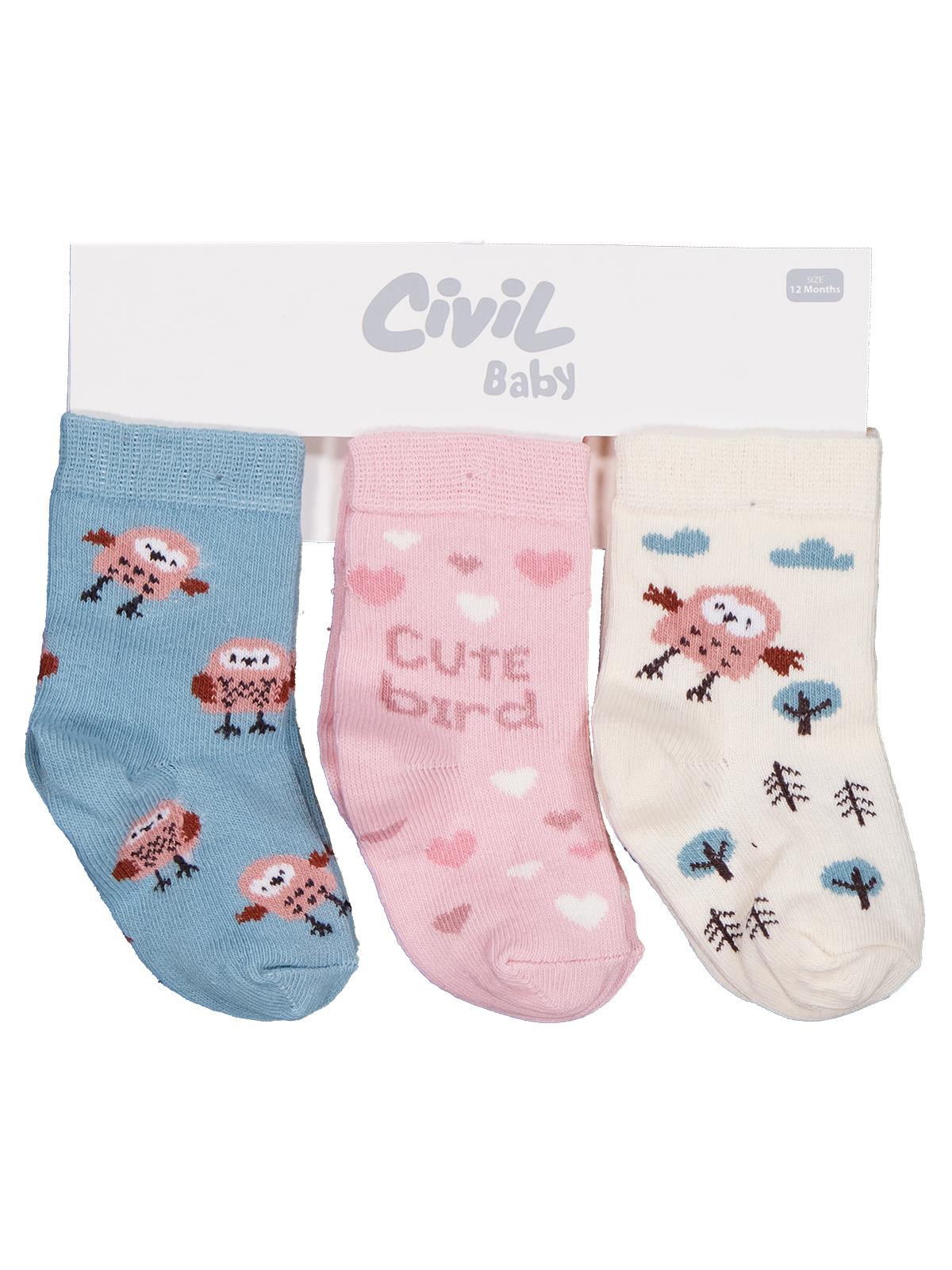 Civil Baby Cute Bird 3'lü 6-18 Ay Bebek Kız Çorap Set