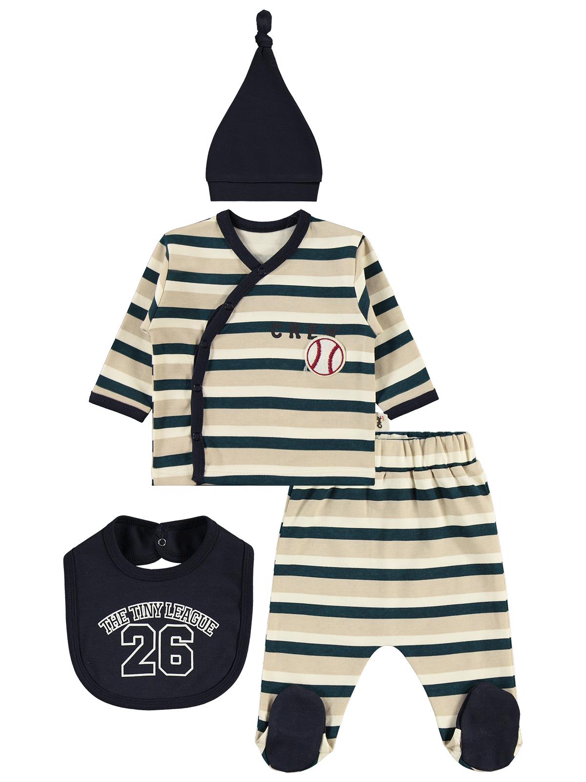 Civil Baby Çizgi Empirmeli Zıbın Takımları - Bej