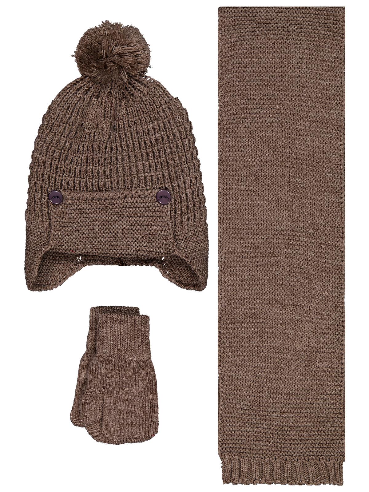 Civil Baby 6-18 Ay Atkı Bere Eldiven Set - Kahverengi