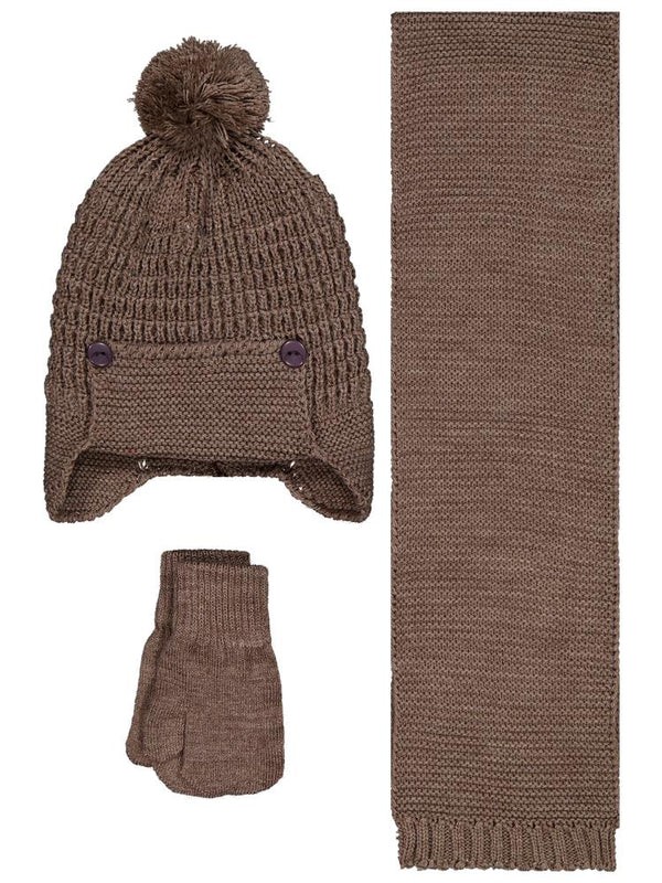 Civil Baby 6-18 Ay Atkı Bere Eldiven Set - Kahverengi